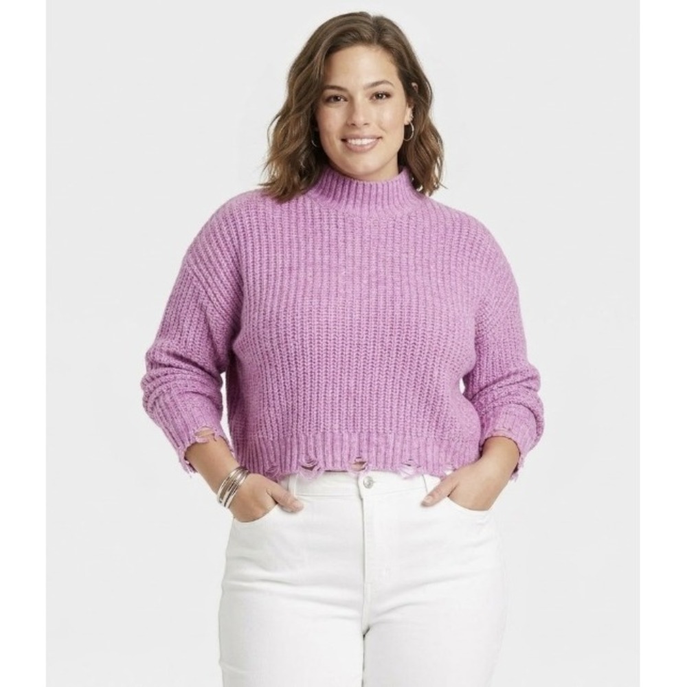 New Almost Famous size XL Pink Turtle Neck Distressed Long‎ Sleeve Sweater